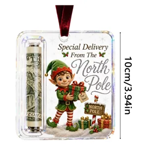 Natale acrilico porta banconote ciondolo trasparente porta soldi decorazione albero 10cm