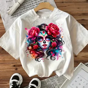 Women Halloween Short Sleeve T-Shirt Casual Day of The Dead Sugar Skull Graphic Tee Tops