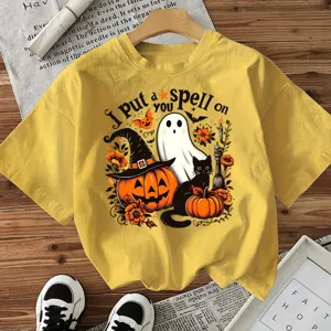 Women Halloween Short Sleeve T-Shirt Casual Loose Graphic Tee Holiday Top Festival Outfit