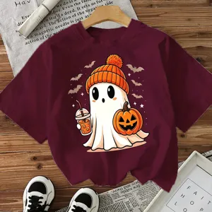 Halloween camiseta de manga corta con gráfico de fantasma lindo, parte superior.