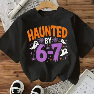 Γυναικείο T-Shirt από Βαμβάκι Κοντό Μανίκι Στρογγυλή Λαιμόκοψη με Γραφική Εκτύπωση Halloween Casual Φαρδύ Top