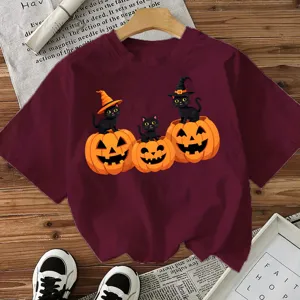 Γυναικείο Halloween T-Shirt Κοντομάνικο Χαριτωμένη Μαύρη Γάτα Κολοκύθα Casual Top