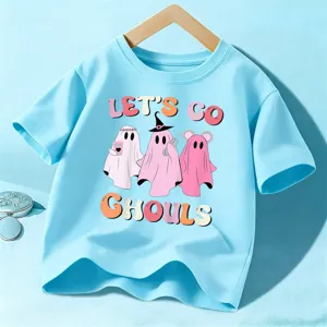 Kinder Halloween Süßer Geist Grafik Print Kurzarm T-Shirt Hellblau Freizeit Feiertags-Outfit