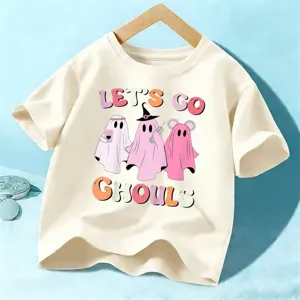 Kinder Halloween süßer Geist Kurzarm T-Shirt, lässiges Urlaubs Oberteil für Jungen und Mädchen.