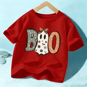 T-shirt manches courtes Halloween enfant rouge joli motif de fantome pour garcon et fille