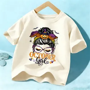 Kids Halloween short sleeve t-shirt casual cute holiday top for boys and girls everyday wear