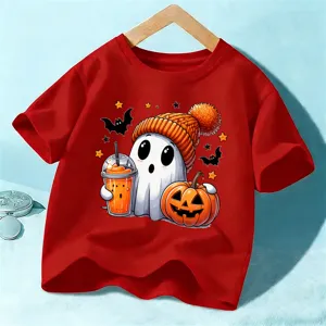 Camiseta de Halloween para niños manga corta lindo fantasma calabaza gráfico top niños niñas