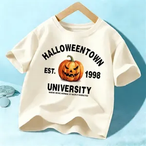 Camiseta de manga corta de Halloween para niños, linda gráfica de calabaza para fiestas.