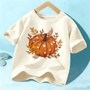 Παιδικό T-Shirt Κοντό Μανίκι με Εκτύπωση Κολοκύθας Halloween Παιδικό Casual Pullover Top από Βαμβάκι με Στρογγυλή Λαιμόκοψη