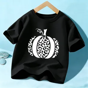 Kids Halloween Pumpkin Printed Short Sleeve Cotton T-Shirt Children Casual Round Neck Holiday Top