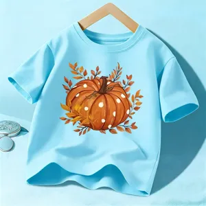 Παιδικό T-shirt με τύπωμα κολοκύθας Halloween, όμορφο φθινοπωρινό casual τοπ για παιδιά.