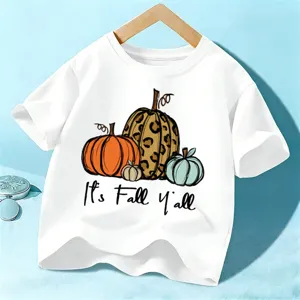 Παιδικό T-Shirt Κοντό Μανίκι Κολοκύθα Halloween Casual Στρογγυλή Λαιμόκοψη Βαμβακερό Top για Καθημερινή Γιορτινή Ενδυμασία
