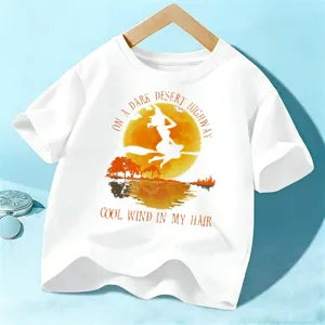 Kids Halloween Short Sleeve T Shirt Cotton Round Neck Witch Print Casual Top For Boys And Girls Holiday Apparel