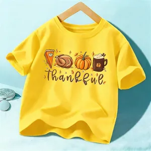Kids Thanksgiving Cotton Short Sleeve T-Shirt Children Casual Round Neck Graphic Tee Boys Girls Holiday Tops