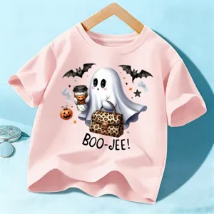 Bambini Halloween Carino Fantasma Rosa T-Shirt Manica Corta Festiva Casual Top Moda