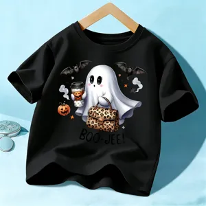 Maglietta nera manica corta bambini Halloween simpatico fantasma zucca abbigliamento