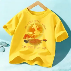 Yellow children short sleeve t-shirt with Halloween witch graphic print, main product display