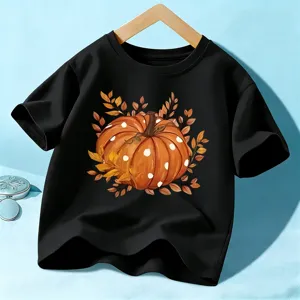 Μαύρο κοντομάνικο t-shirt με στάμπα κολοκύθας Halloween για αγόρια και κορίτσια top