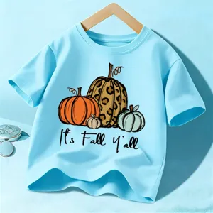 Παιδικό κοντομάνικο t-shirt με στάμπα κολοκύθας για φθινοπωρινή casual καθημερινή ένδυση.