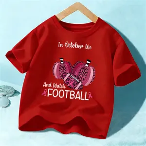 T-shirt rouge enfant Halloween football, haut à manches courtes de vacances filles garçons.