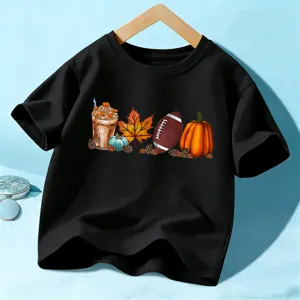 Ninos negro manga corta camiseta otono calabaza hoja de arce grafico superior casual