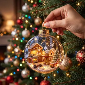 Christmas glass ball ornament with gingerbread man micro landscape for tree holiday decor