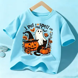 Kids Halloween T Shirt Short Sleeve Cotton Unisex Casual Top Spooky Festival Graphic Tee Children Party Clothing