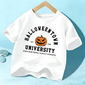 Childrens Halloween Pumpkin Letter Print Short Sleeve T Shirt Casual Cotton Top For Boys And Girls Festival Party