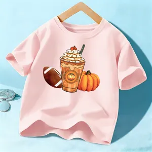 T-shirt manica corta bambini autunno zucca caffè rosa top casual per bambini piccoli