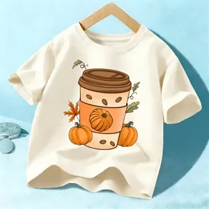 Enfants Halloween café citrouille t-shirt à manches courtes haut graphique automne mignon
