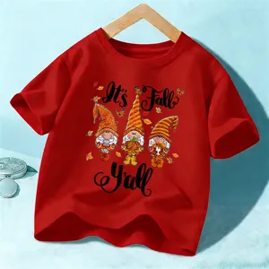 Kinder Herbst Gnom Kurzarm T-Shirt, rotes niedliches Feiertag Freizeit Grafik Top fur Jungen Madchen