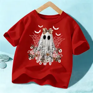 Halloween Niños Camiseta Manga Corta Lindo Fantasma Lazo Gráfico Vacaciones Top