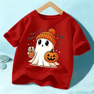 Camiseta de manga corta de Halloween para niños, parte superior gráfica de fantasma calabaza.