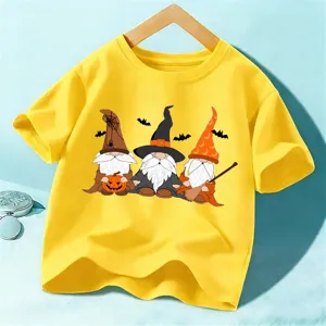 Enfants Halloween T-Shirt Mignons Nains Sorciers Graphique Manche Courte Jaune Haut