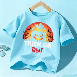 Maglietta maniche corte Halloween per bambini azzurro chiaro con simpatico motivo di zucca