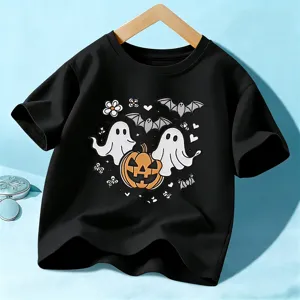 Bambini Halloween T-Shirt Manica Corta Carino Fantasma Zucca Stampa Top Nero Casual