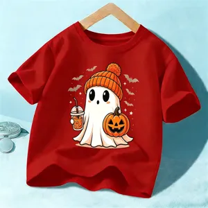 T-shirt manches courtes enfant Halloween, haut graphique fantôme citrouille pour filles et garçons.