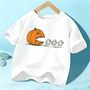 Camiseta Manga Corta Niños Halloween Estampado Calabaza Fantasma Top Blanco Niño