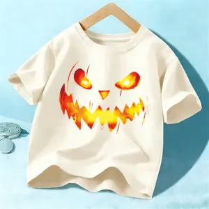 T-shirt Halloween pour enfants manches courtes motif citrouille effrayante haut garçons filles quotidien