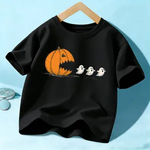 Camiseta negra manga corta Halloween niños top gráfico calabaza espeluznante vista principal