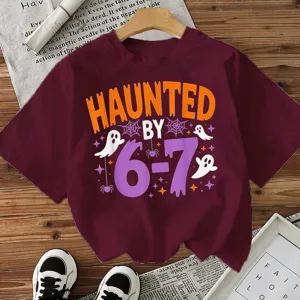 Γυναικείο κοντοmάνικο μπλουζάκι Halloween με τύπωμα, casual vintage τοπ με στρογγυλή λαιμόκοψη.