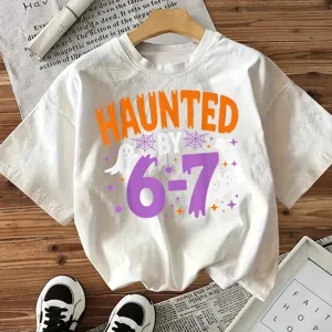 Λευκό γυναικείο κοντομάνικο μπλουζάκι Halloween με στάμπες φάντασμα για γυναίκες.