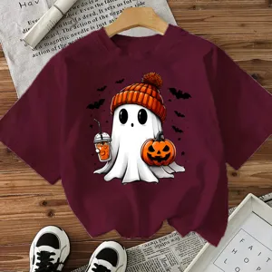 Halloween Women Short Sleeve T-Shirt Casual Spooky Ghost Pumpkin Graphic Tee Holiday Top Shirt