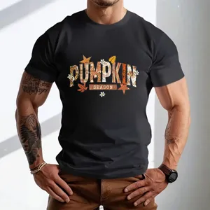 Ανδρικό μαύρο κοντομάνικο t-shirt με τύπωμα κολοκύθας casual τοπ καθημερινή ένδυση