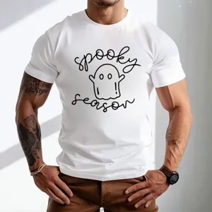Ανδρικό λευκό κοντομάνικο T-shirt με στάμπα φάντασμα Halloween Spooky Season casual