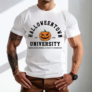 Ανδρικό λευκό κοντομάνικο t-shirt Halloween με σχέδιο pumpkin casual top fashion style