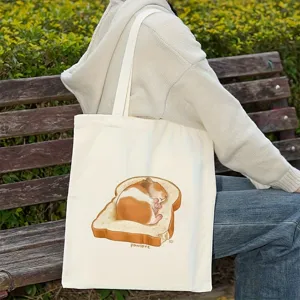 Sac cabas en toile charmant avec imprimé hamster mignon, spacieux et léger pour le quotidien.