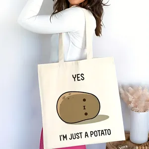 Sac cabas en toile motif patate, grand sac d'épaule décontracté pour les cours et loisirs.