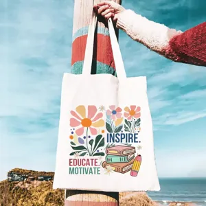 Grand sac cabas en toile, sac d'ecole decontracte pour etudiants et sac d'epaule pour navette.