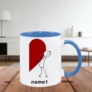 Tazza da caffè in ceramica personalizzata con cuore e omino stecchino per coppie regali.